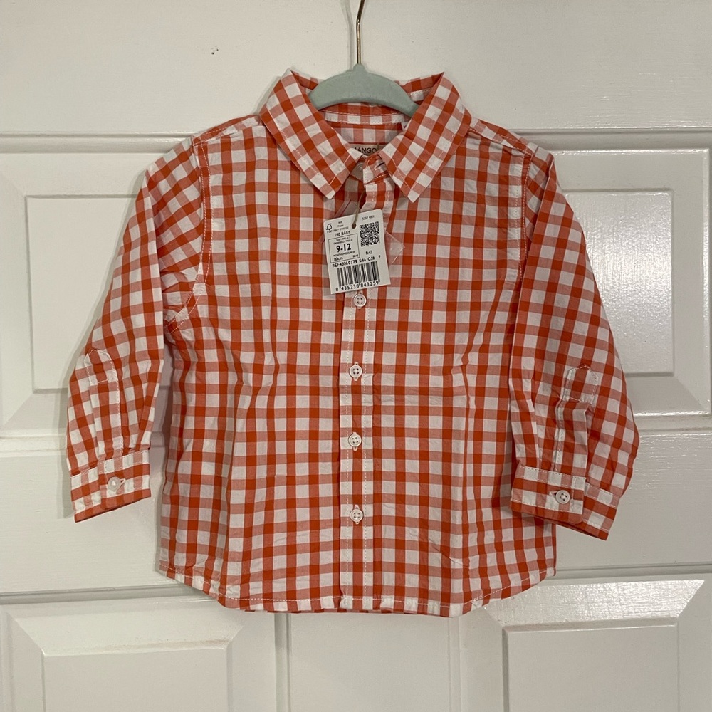 Mango Orange and White Long Sleeve Button Down - 9-12 Months